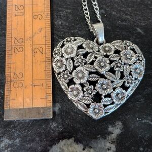 Floral Heart Pendant Necklace 36” chain